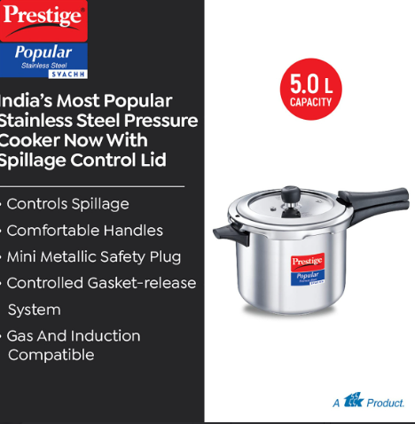 Prestige 5L Popular Stainless Steel Pressure Cooker SVACHH (PCP50-SS-SV)