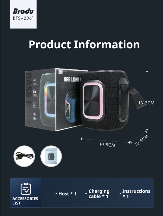 NEW Brodu BTS-2061 FREE USB Bluetooth Speaker RGB Light Waterproof ...