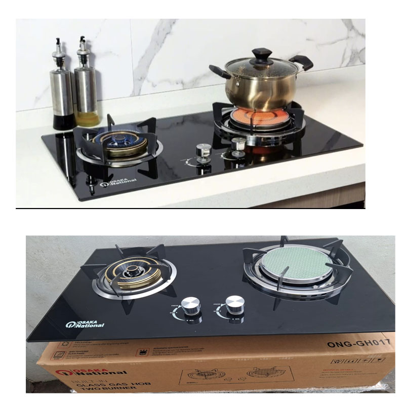 Osaka National 2-Burner Glass Top Gas Hob with Cast Iron & Infrared Burners