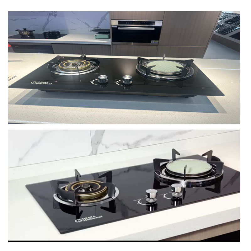 Osaka National 2-Burner Glass Top Gas Hob with Cast Iron & Infrared Burners