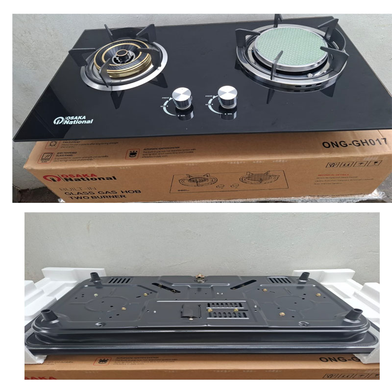 Osaka National 2-Burner Glass Top Gas Hob with Cast Iron & Infrared Burners